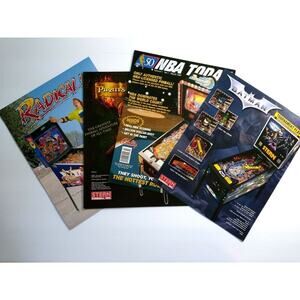 Pinball Flyers Lot Of 4 Games Batman Pirates Of The Caribbean Radical NBA #67